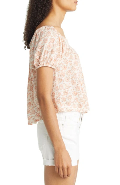 Shop Lucky Brand Square Neck Floral Print Cotton Blend Top In Cream Multi