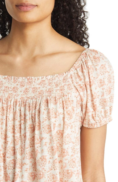 Shop Lucky Brand Square Neck Floral Print Cotton Blend Top In Cream Multi