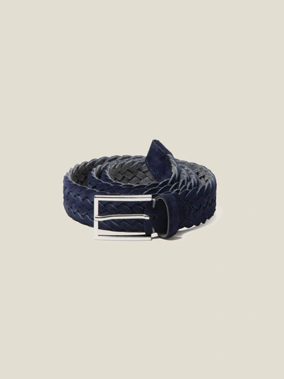 Shop Luca Faloni Navy Blue Woven Suede Belt In Dark Blue