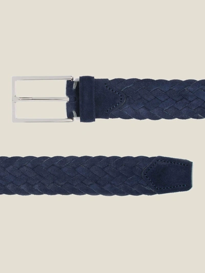 Shop Luca Faloni Navy Blue Woven Suede Belt In Dark Blue
