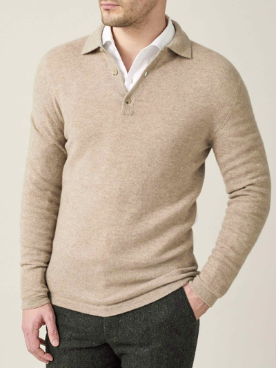 Shop Luca Faloni Camel Beige Pure Cashmere Polo Sweater