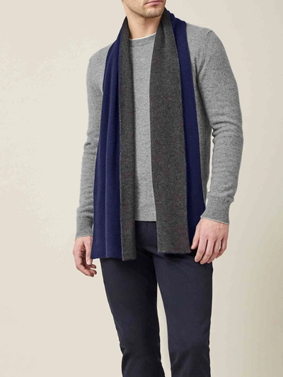 Shop Luca Faloni Navy And Charcoal Double-faced Cashmere Scarf In Dark Blue