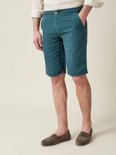Shop Luca Faloni Marine Green Panarea Linen-cotton Shorts