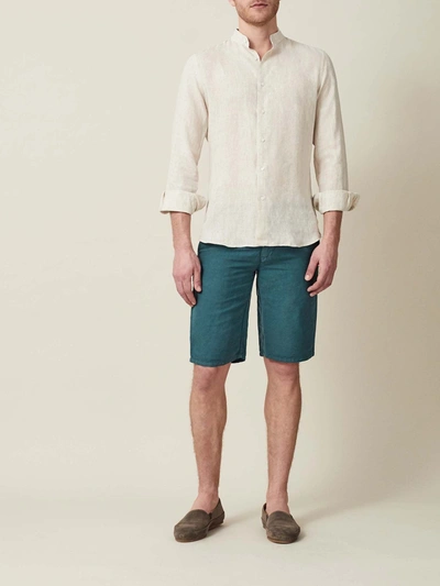 Shop Luca Faloni Marine Green Panarea Linen-cotton Shorts