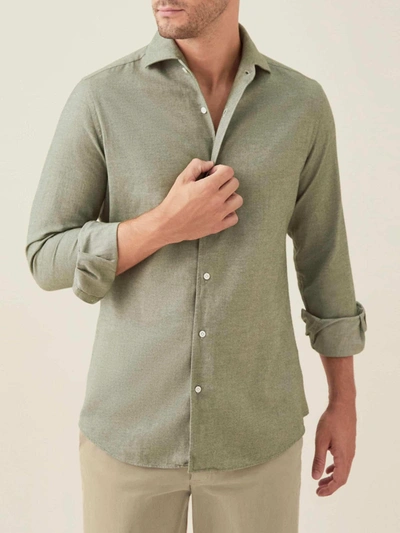 Shop Luca Faloni Moss Green Brushed Cotton Shirt