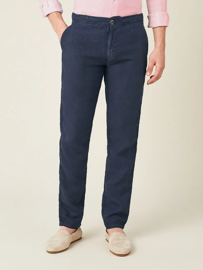 Shop Luca Faloni Navy Blue Lipari Linen Trousers In Dark Blue
