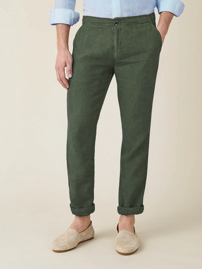 Shop Luca Faloni Khaki Green Lipari Linen Trousers