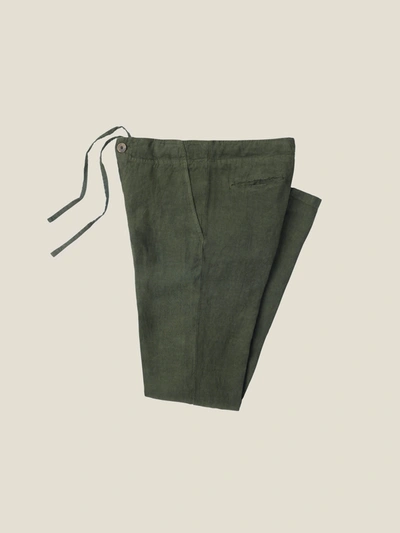 Shop Luca Faloni Khaki Green Lipari Linen Trousers
