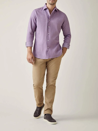 Shop Luca Faloni Purple Brushed Cotton Shirt