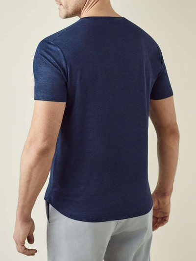 Shop Luca Faloni Navy Blue Linen Jersey T-shirt In Dark Blue