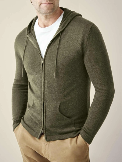 Shop Luca Faloni Hunting Green Pure Cashmere Zip Hoodie