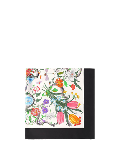 Shop Gucci Flora Snake` Print Silk Foulard In Multi