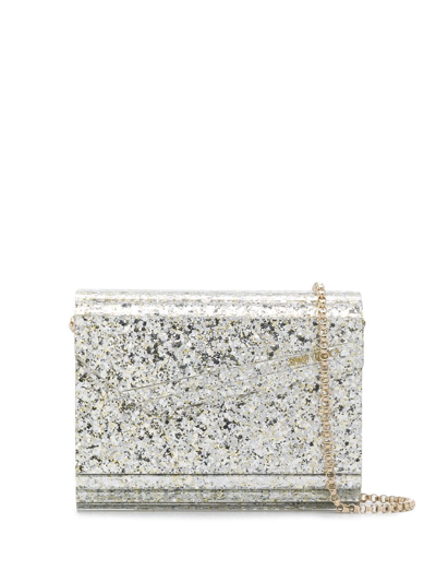 Jimmy Choo Candy Clutch Bag In Acrylic Fabric With Raw Glitter In Metallic