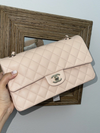 Pre-owned Chanel New W/ Tag 22c Beige Ghw Caviar Quilted Medium Double Flap  With Receipt