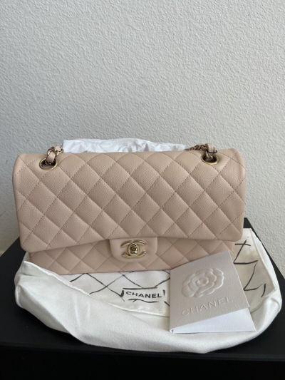 Chanel Beige Quilted Caviar Medium Classic Double Flap Silver Hardware,  2021 Available For Immediate Sale At Sotheby's