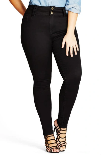 City Chic Trendy Plus Size Harley Corset Skinny Jeans In Black