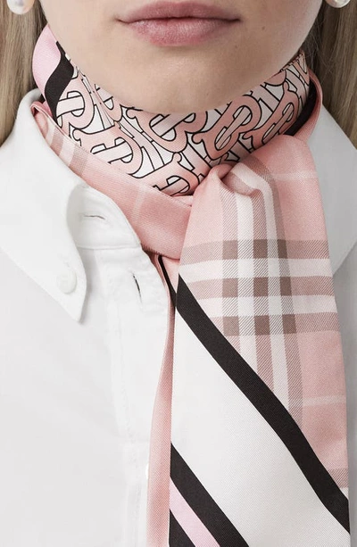 Shop Burberry Triple Check Monogram Silk Scarf In Blush
