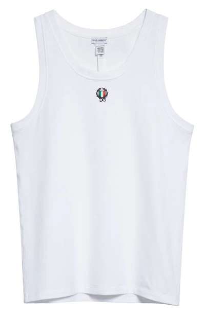 Dolce & Gabbana Two-way Stretch Cotton Singlet With Patch In White