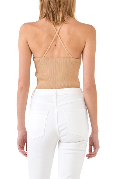 Grey Lab Crossover Rib Halter Tank In Nude