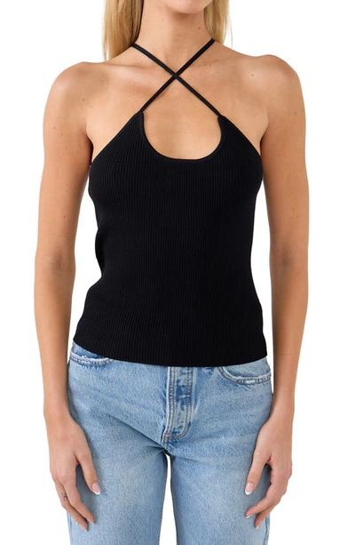 Grey Lab Crossover Rib Halter Tank In Black