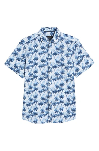 Shop Bugatchi Palm Print Short Sleeve Cotton & Linen Button-up Shirt In Riviera