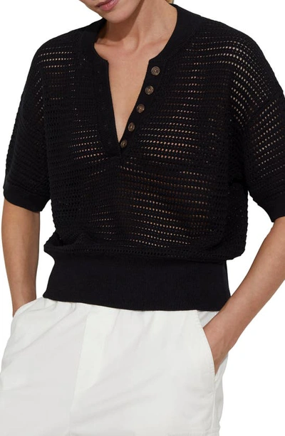 Shop Varley Callie Sheer Knit Cotton Top In Black