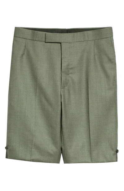 Shop Thom Browne Back Strap Flat Front Wool Shorts In Medium Grey