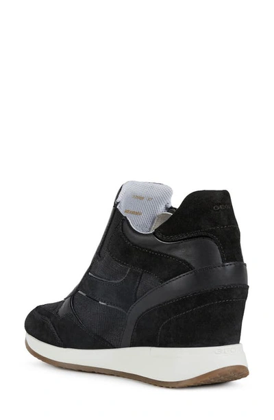 Geox Nydame Mixed Leather Wedge Sneakers In Black Oxford | ModeSens