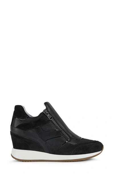 Geox Nydame Mixed Leather Wedge Sneakers In Black Oxford | ModeSens