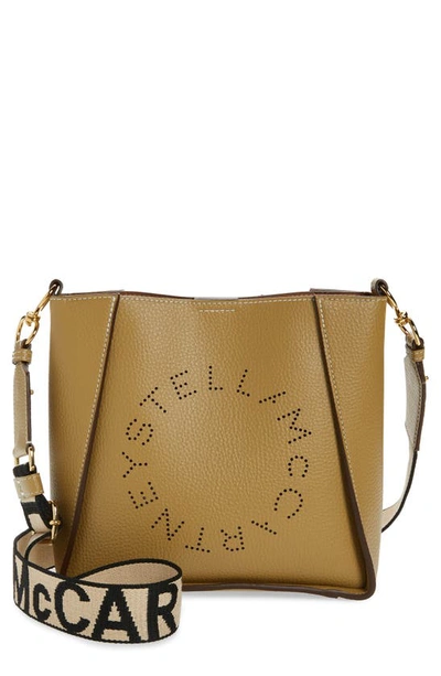 Shop Stella Mccartney Perforated Logo Mini Faux Leather Crossbody Bag In Sand