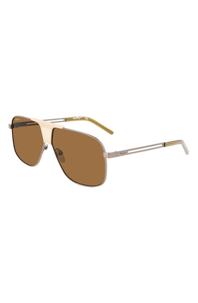 Shop Ferragamo 63mm Oversize Navigator Sunglasses In Dark Ruthenium/ Honey