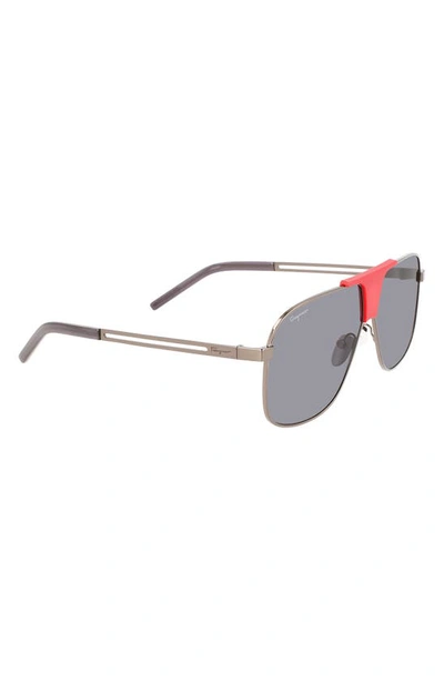 Shop Ferragamo 63mm Oversize Navigator Sunglasses In Dark Ruthenium/ Red