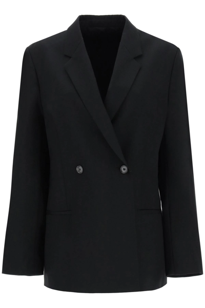 Shop Totême Double-breasted Wool Blazer In Black