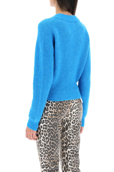 Shop Ganni Boxy Cardigan With Jewel Buttons In Blue