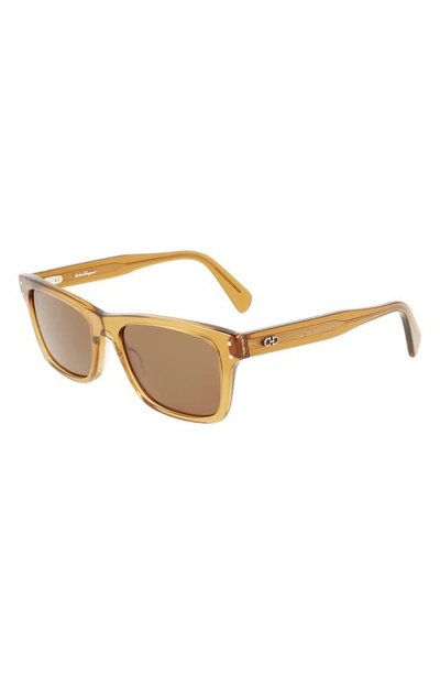 Ferragamo Gancini 54mm Rectangular Sunglasses In Transparent Caramel