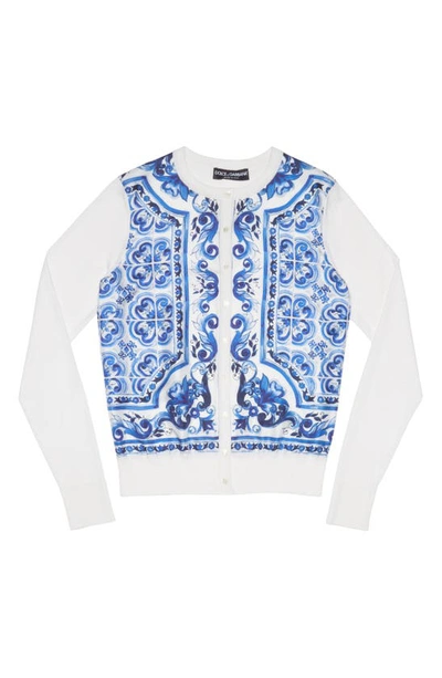 Shop Dolce & Gabbana Silk Cardigan In Hy3tn Maiolica 3