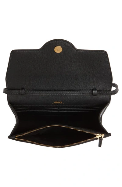Shop Versace La Medusa Leather Wallet On A Strap In Black- Gold