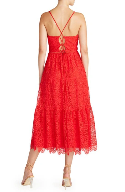 ml Monique Lhuillier Cutout Lace Midi Dress In Coral Red