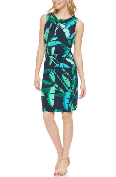 Shop Tommy Hilfiger Beverly Hills Palm Leaf Print Sleeveless Sheath Dress In Bright Green Multi