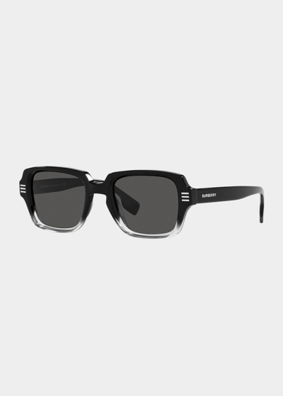 Shop Burberry Men's Rectangle Acetate Sunglasses In Black Black