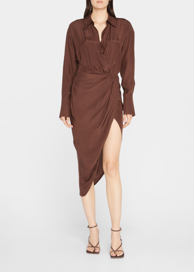 Shop Gauge81 Puno Silk Draped Asymmetric Midi Dress In Brown