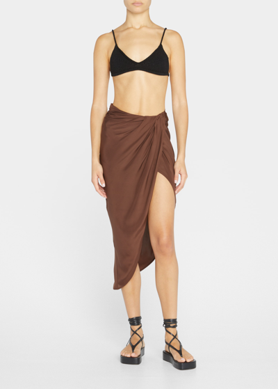 Shop Gauge81 Paita Silk Draped Midi Skirt In Brown