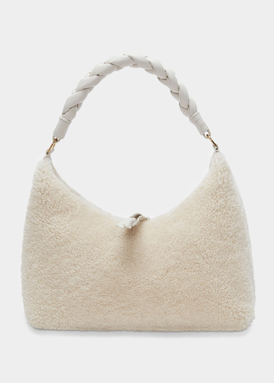 Shop Altuzarra Small Braided Shearling Shoulder Bag In Ivory