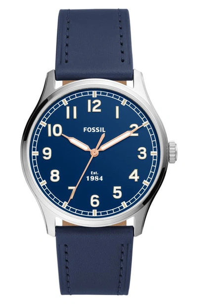 Shop Fossil Dayliner Leather Strap Watch, 42mm In Blue
