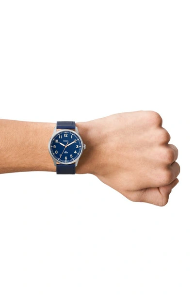 Shop Fossil Dayliner Leather Strap Watch, 42mm In Blue