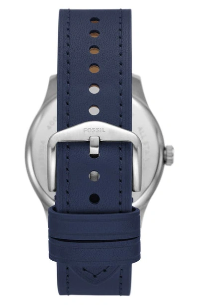 Shop Fossil Dayliner Leather Strap Watch, 42mm In Blue