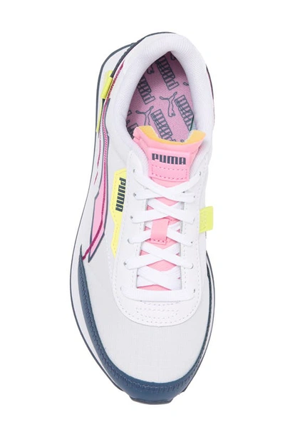 Shop Puma Kids' Future Rider Twofold Sneaker In  White/ Dark Denim/ Pink