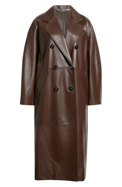 Shop Max Mara Ussuri Oversize Leather Coat In Dark Brown