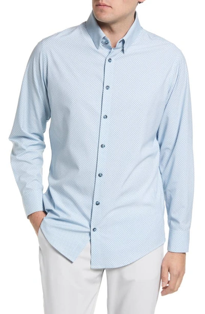 Shop Mizzen + Main Leeward Trim Fit Geo Button-up Performance Shirt In Blue Cross Print