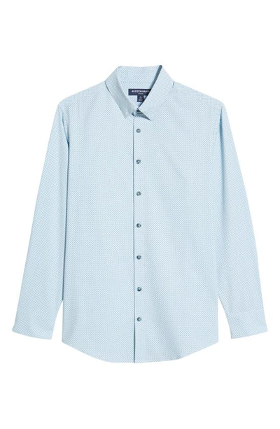 Shop Mizzen + Main Leeward Trim Fit Geo Button-up Performance Shirt In Blue Cross Print